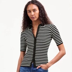Madewell Striped Black and White Button-Up Top